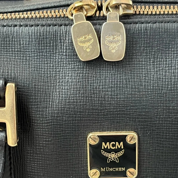 MCM Small Black Leather Satchel Boston Handbag - Picture 12 of 16